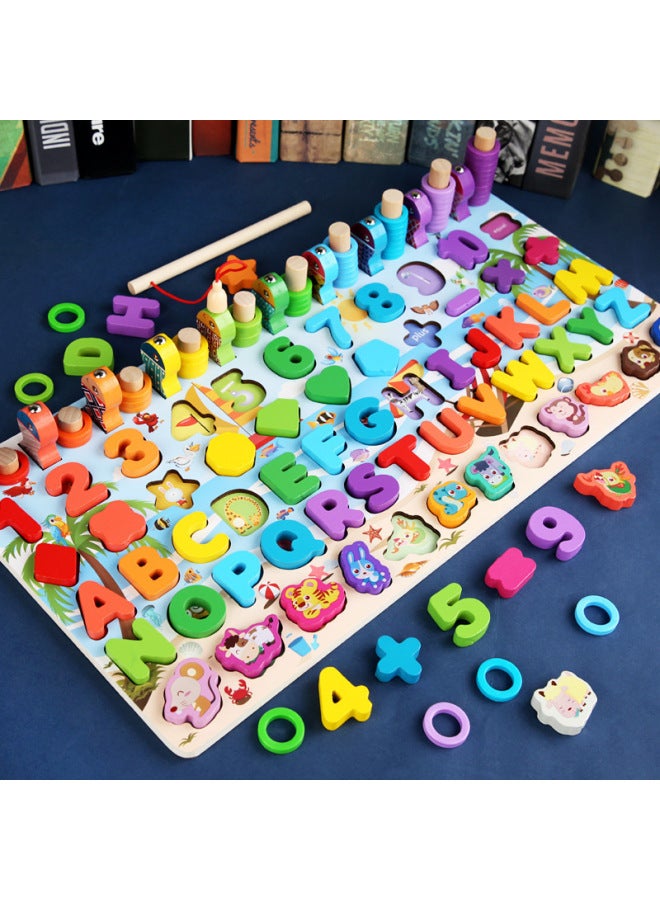 Hot-selling Children's Toys Digital Puzzle Building Blocks Assembled Early Education Educational Boys' And Girls' Baby Fishing Logarithmic Board-Color:Large Seven-in-one Logarithmic Board - Image 1